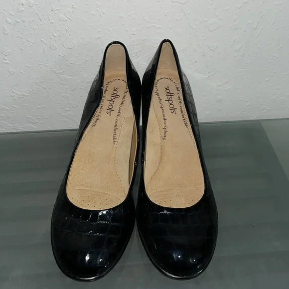 NWOB Softspots Salude Croco Black Patent Leather Pump Low Heels Pumps si… - Picture 3 of 12